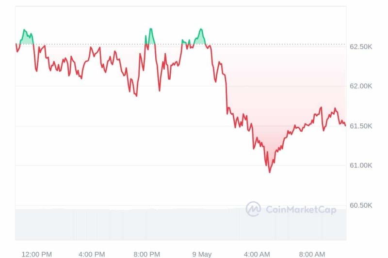 Crypto Prices Today May 9: Bitcoin Drops To $61K, ETH Dips, Cardano Breaches Market Trend