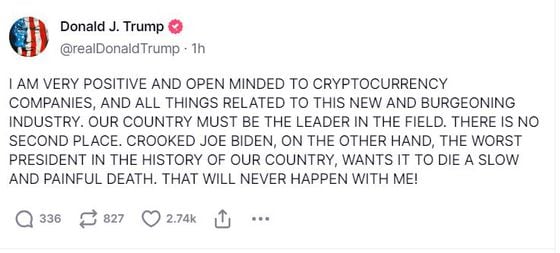 Trump Posts 'Our Country Must be the Leader in the (Crypto) Field' Prior to Speech Before Libertarians