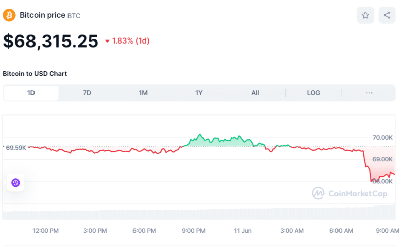 Crypto Prices Today June 11: Bitcoin Slips to $67K, ETH Below $3,600 While INJ & GNO Rally 4-9%